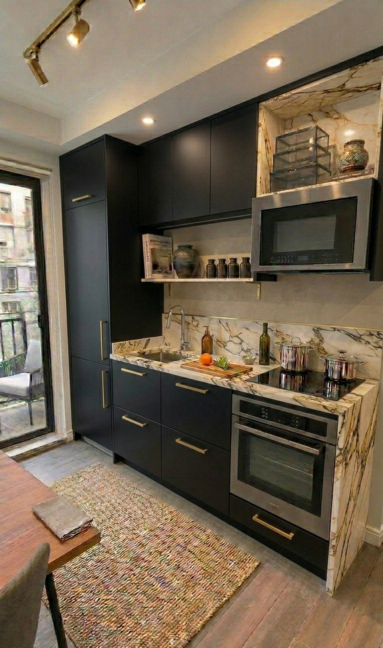 Cocina Premium Ejecutiva PVC - Negro/Marmolizado